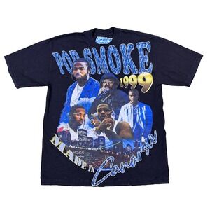 Pop Smoke‎ mens T-Shirt Woo In Peace XL Black Classic Rap Tee Distressed